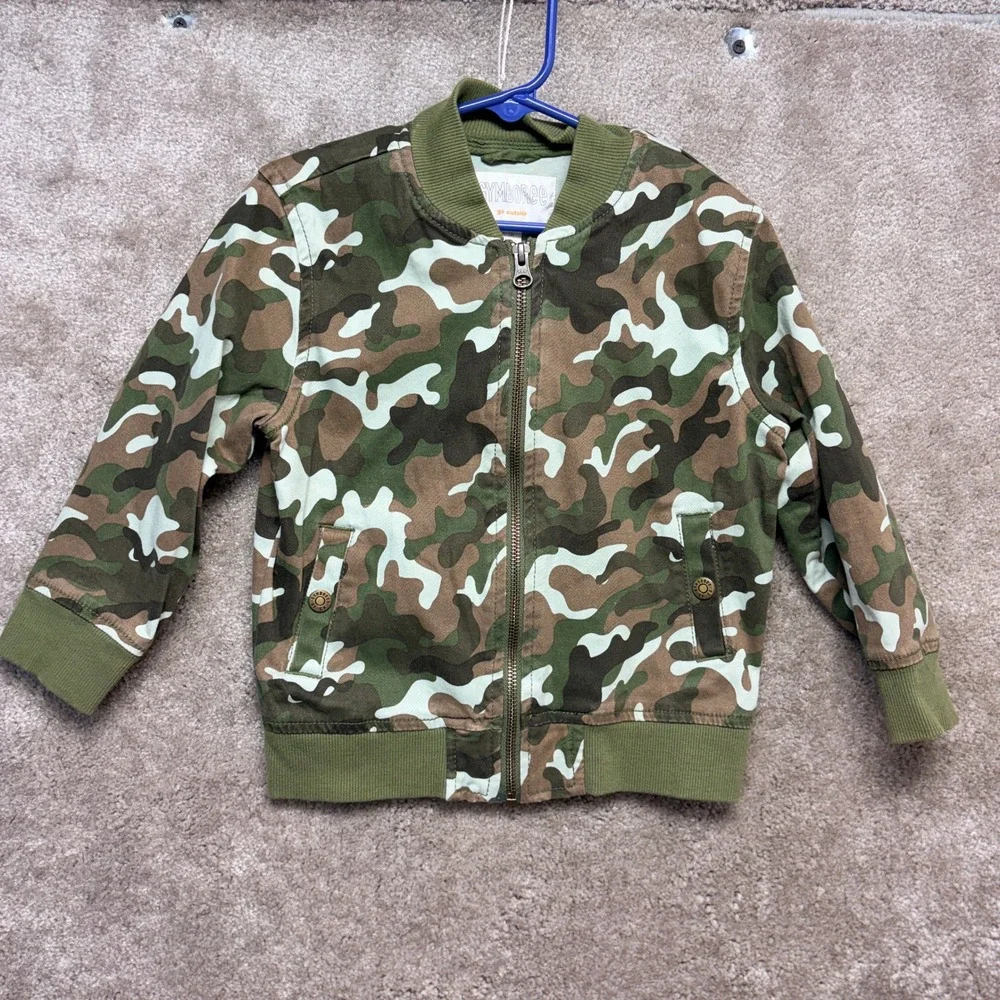 Gymboree Go Outside Boys Camo Bomber Jacket Green Brown Size XXS 3 Woodland Zip